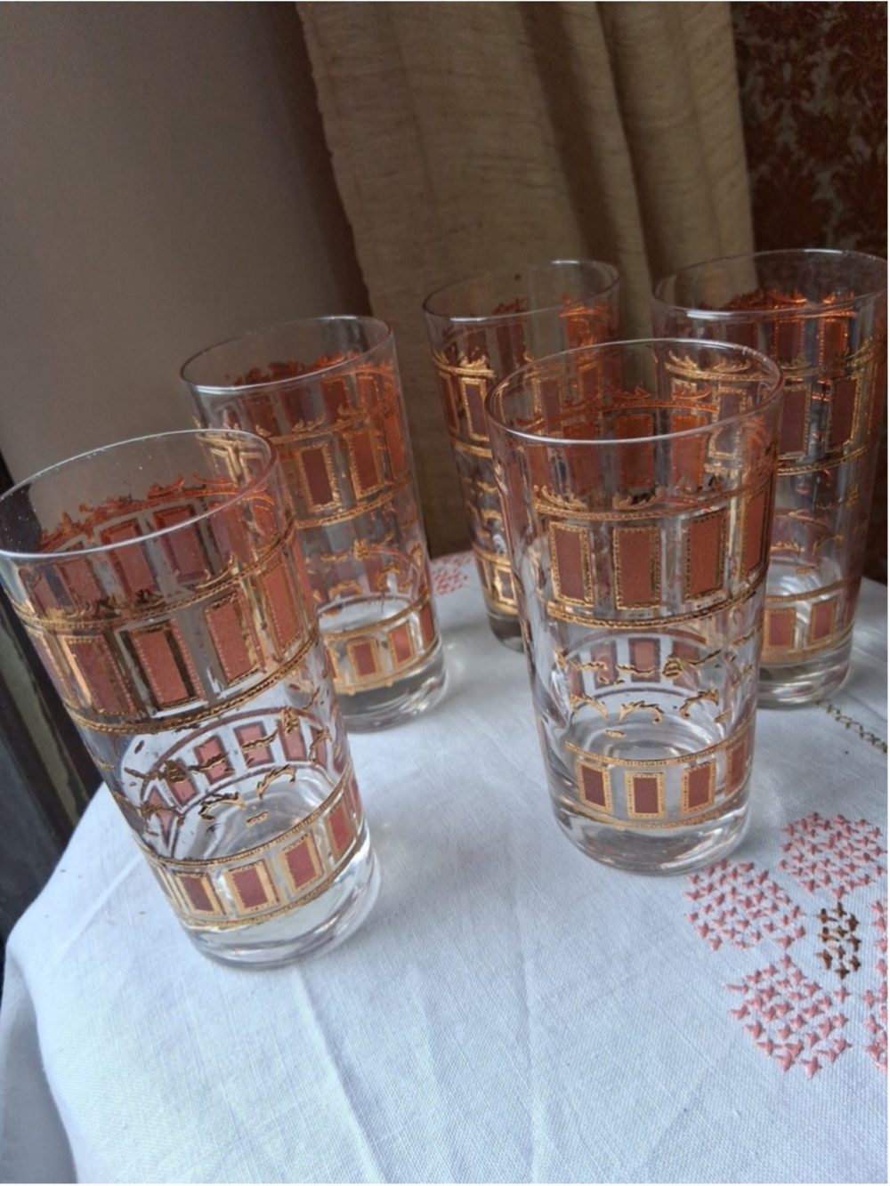 5 Culver Azure Highball 22K Gold MCM 12 oz Glasses Vintage Barware